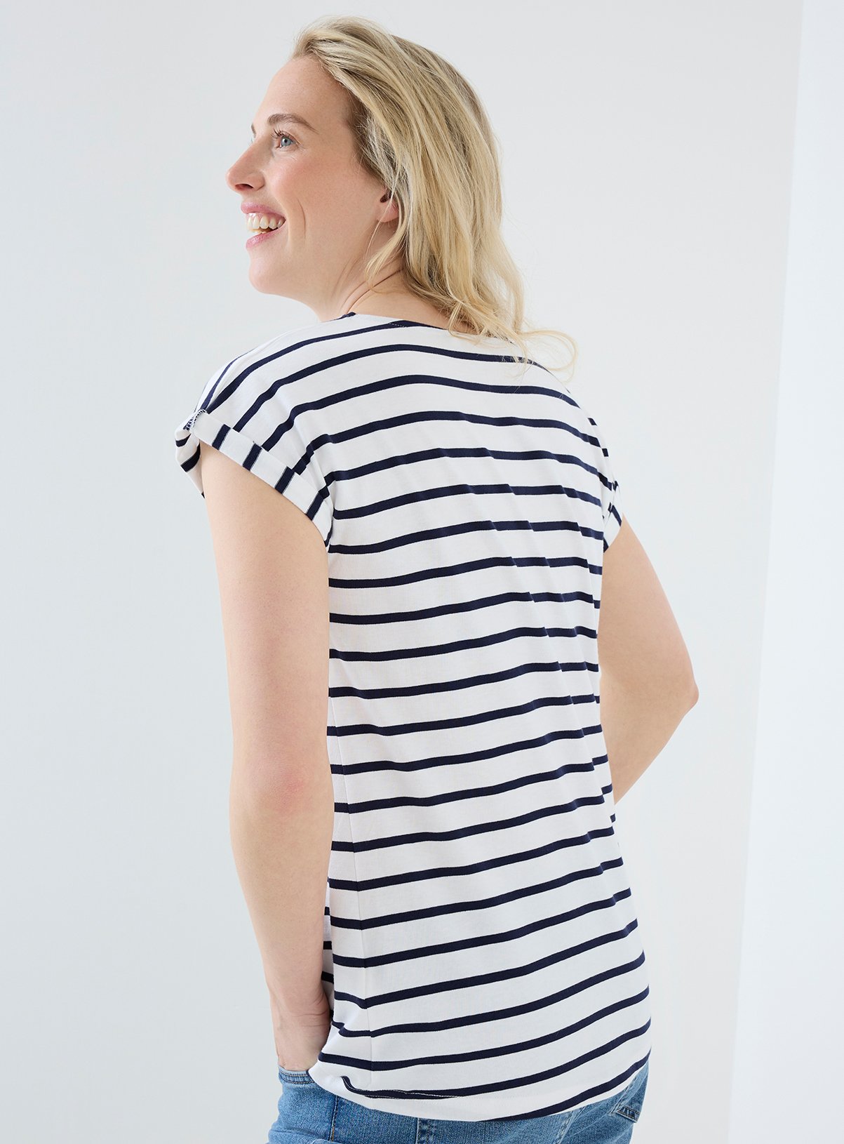 JOJO MAMAN BÉBÉ Boyfriend Cotton T-Shirt White Navy Stripe L - Image 4 thumbnail